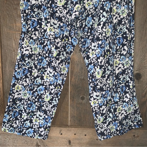 Women’s L NAUTICA Navy Blue Floral Cotton Rayon Knit Pull On Wide Leg Crop Pants - Picture 7 of 10